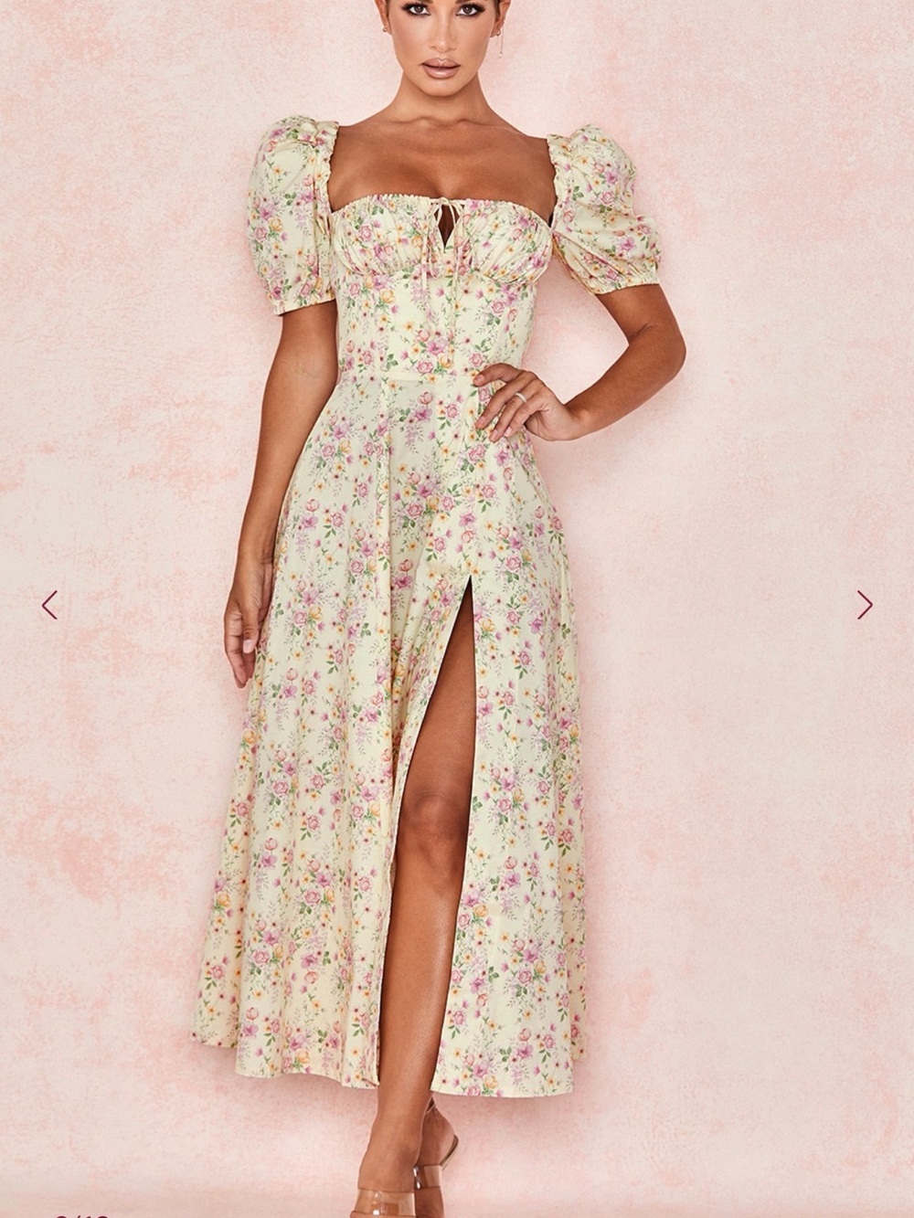 House of CB Cream TALLUHAH Floral Puff-Sleeve Maxi Dress